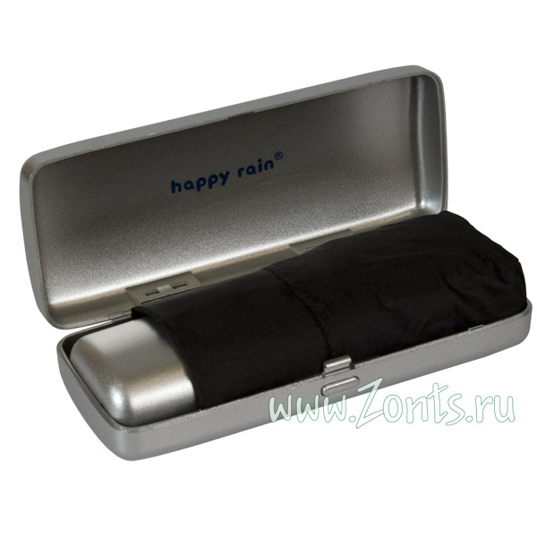 Маленький черный зонтик в пластиковой коробочке Happy Rain 63107